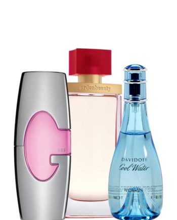 Bundle for Women: Cool Water for Women, edT 100ml by Davidoff + Guess Pink for Women, edP 75ml by Guess + Arden Beauty for Women, edP 100ml by Elizabeth Arden